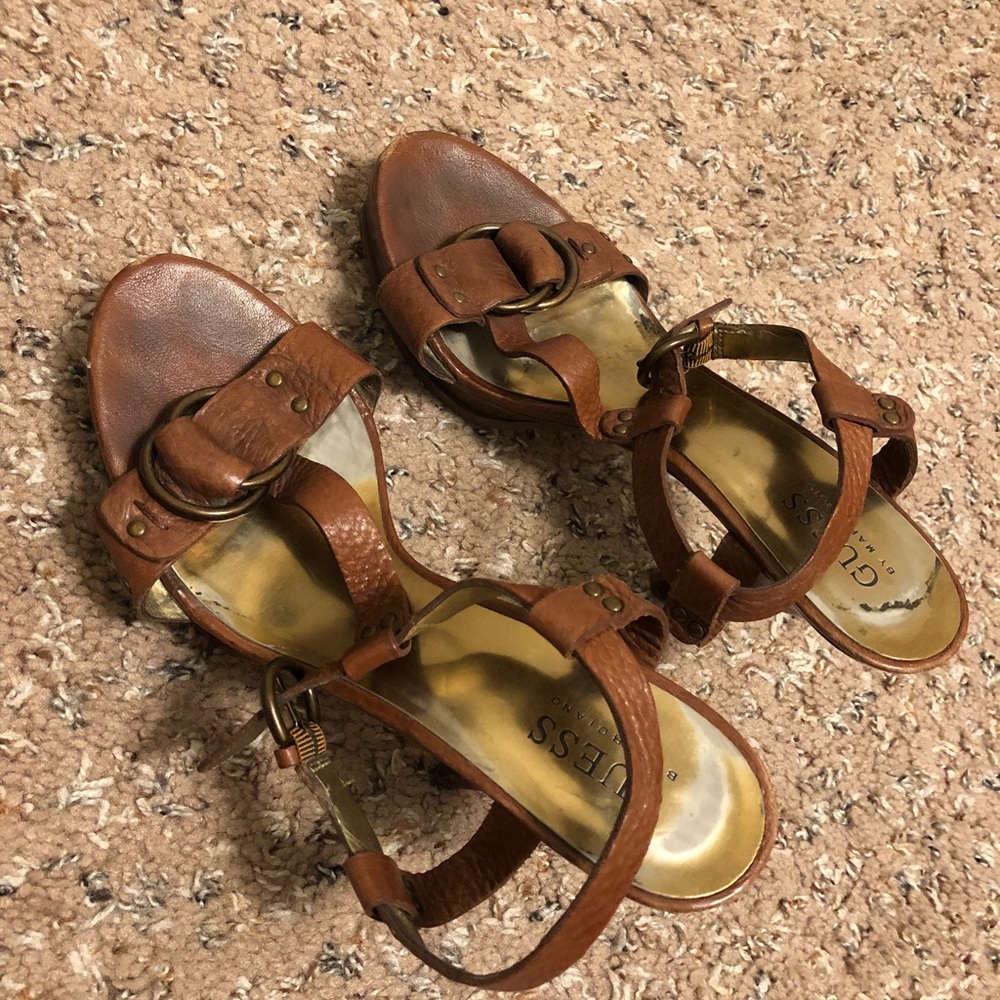 Brown Leather Guess Buckle High Heel